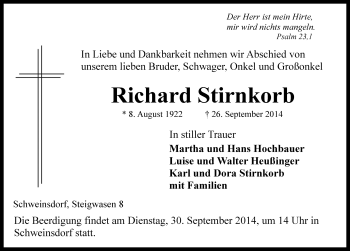 Traueranzeige von Richard Stirnkorb von Rothenburg