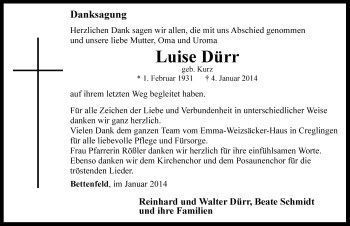 Traueranzeige von Luise Dürr von Rothenburg