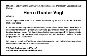 Traueranzeige von Günter Vogt von Rothenburg