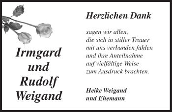 Traueranzeige von Irmgard und Rudolf Weigand von Ansbach