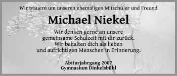 Traueranzeige von Michael Niekel von Dinkelsbühl/ Feuchtwangen