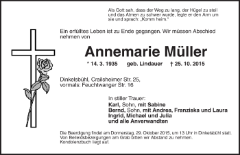 Traueranzeige von Annemarie Müller von Dinkelsbühl/ Feuchtwangen