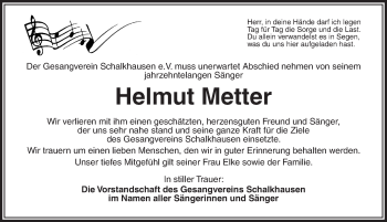 Traueranzeige von Helmut Metter von Ansbach