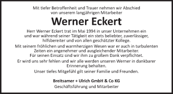 Traueranzeige von Werner Eckert von Neustadt/ Scheinfeld/ Uffenheim