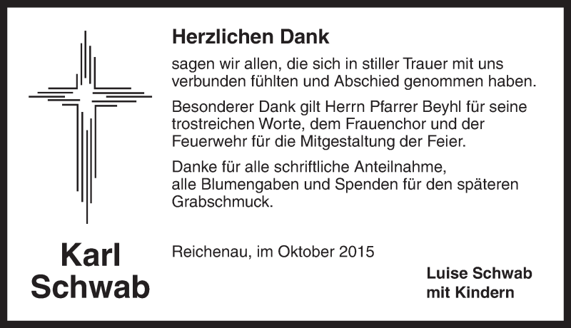  Traueranzeige für Karl Schwab vom 17.10.2015 aus Dinkelsbühl/ Feuchtwangen