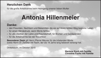 Traueranzeige von Antonia Hillenmeier von Dinkelsbühl/ Feuchtwangen