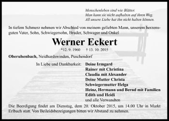 Traueranzeige von Werner Eckert von Neustadt/ Scheinfeld/ Uffenheim