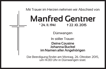 Traueranzeige von Manfred Gentner von Dinkelsbühl/ Feuchtwangen