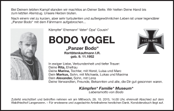 Traueranzeige von Bodo Vogel von Gesamtausgabe