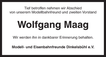 Traueranzeige von Wolfgang Maag von Dinkelsbühl/ Feuchtwangen