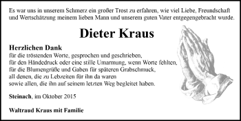 Traueranzeige von Dieter Kraus von Neustadt/ Scheinfeld/ Uffenheim