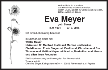 Traueranzeige von Eva Meyer von Ansbach