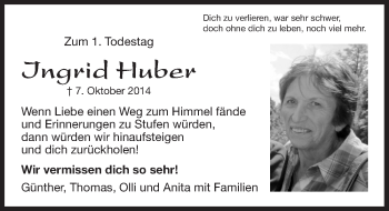 Traueranzeige von Ingrid Huber von Dinkelsbühl/ Feuchtwangen