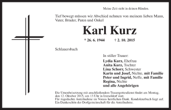 Traueranzeige von Karl Kurz von Ansbach