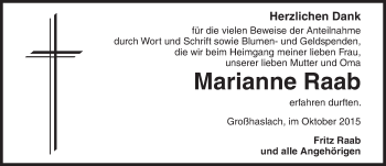 Traueranzeige von Marianne Raab von Ansbach