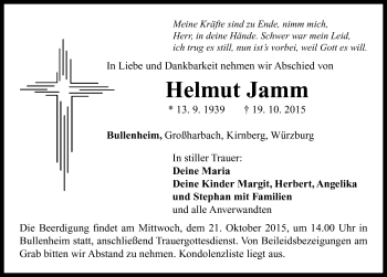 Traueranzeige von Helmut Jamm von Neustadt/ Scheinfeld/ Uffenheim