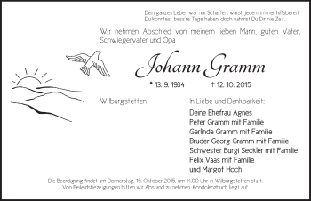 Traueranzeige von Johann Gramm von Dinkelsbühl/ Feuchtwangen