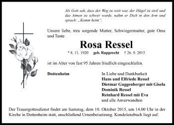 Traueranzeige von Rosa Ressel von Neustadt/ Scheinfeld/ Uffenheim