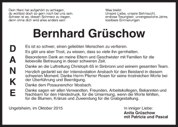 Traueranzeige von Bernhard Grüschow von Dinkelsbühl/ Feuchtwangen