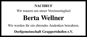 Traueranzeige von Berta Wellner von Neustadt/ Scheinfeld/ Uffenheim