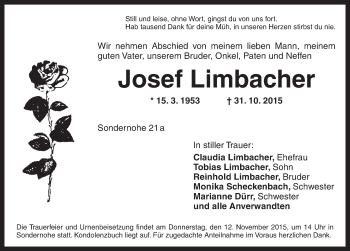 Traueranzeige von Josef Limbacher von Ansbach