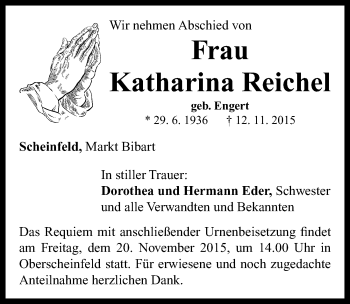 Traueranzeige von Katharina Reichel von Neustadt/ Scheinfeld/ Uffenheim