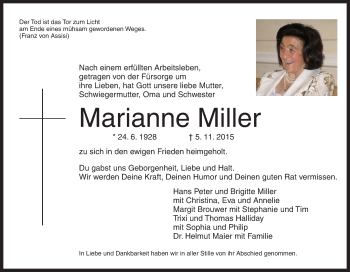 Traueranzeige von Marianne Miller von Gesamtausgabe