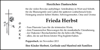 Traueranzeige von Frieda Herbst von Ansbach