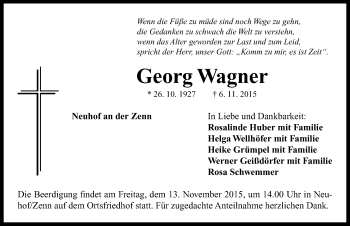 Traueranzeige von Georg Wagner von Neustadt/ Scheinfeld/ Uffenheim