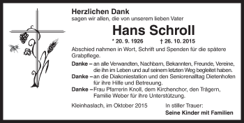 Traueranzeige von Hans Schroll von Ansbach