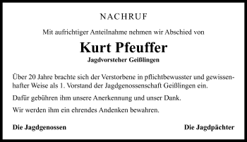 Traueranzeige von Kurt Pfeuffer von Neustadt/ Scheinfeld/ Uffenheim