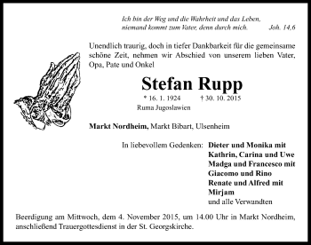 Traueranzeige von Stefan Rupp von Neustadt/ Scheinfeld/ Uffenheim