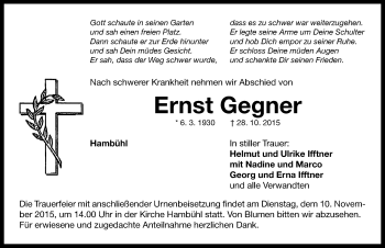 Traueranzeige von Ernst Gegner von Neustadt/ Scheinfeld/ Uffenheim