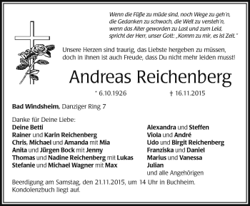 Traueranzeige von Andreas Reichenberg von Neustadt/ Scheinfeld/ Uffenheim