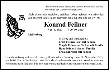 Traueranzeige von Konrad Feilner von Neustadt/ Scheinfeld/ Uffenheim