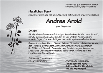 Traueranzeige von Andrea Arold von Dinkelsbühl/ Feuchtwangen