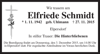 Traueranzeige von Elfriede Schmidt von Ansbach