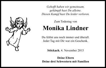 Traueranzeige von Monika Lindner von Neustadt/ Scheinfeld/ Uffenheim