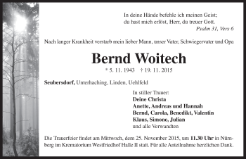 Traueranzeige von Bernd Woitech von Neustadt/ Scheinfeld/ Uffenheim