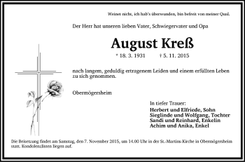 Traueranzeige von August Kreß von Dinkelsbühl/ Feuchtwangen