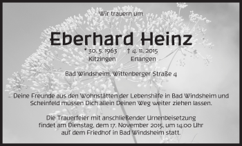 Traueranzeige von Eberhard Heinz von Neustadt/ Scheinfeld/ Uffenheim