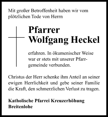 Traueranzeige von Wolfgang Hecke von Neustadt/ Scheinfeld/ Uffenheim