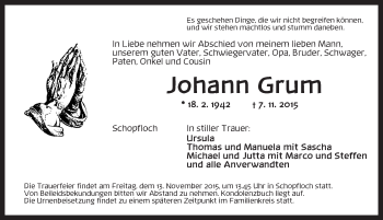 Traueranzeige von Johann Grum von Dinkelsbühl/ Feuchtwangen