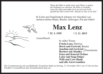 Traueranzeige von Max Lenz von Dinkelsbühl/ Feuchtwangen