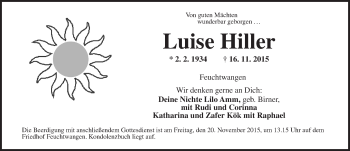 Traueranzeige von Luise Hiller von Dinkelsbühl/ Feuchtwangen