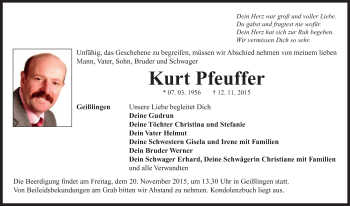 Traueranzeige von Kurt Pfeuffer von Neustadt/ Scheinfeld/ Uffenheim