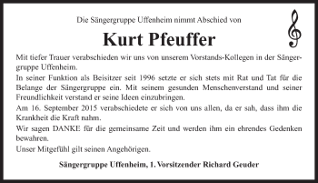 Traueranzeige von Kurt Pfeuffer von Neustadt/ Scheinfeld/ Uffenheim