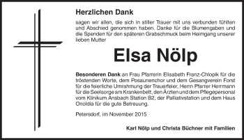 Traueranzeige von Elsa Nölp von Ansbach