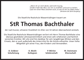 Traueranzeige von Thomas Bachthaler von Dinkelsbühl/ Feuchtwangen