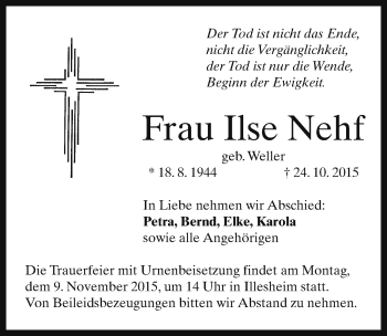 Traueranzeige von Ilse Nehf von Neustadt/ Scheinfeld/ Uffenheim